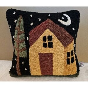 Chandler 4 Corners Hooked Wool Pillow 14" Starry Night J Reilly Cozy Lodge Decor